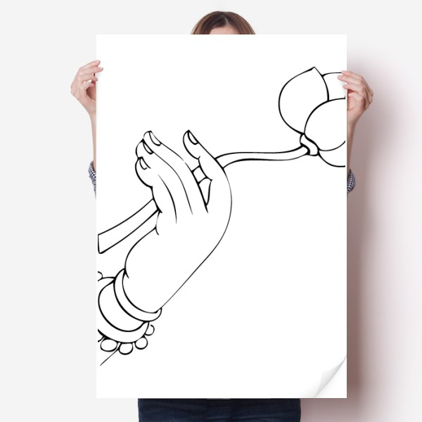 吉祥手莲花简单图案海报贴纸80x55cm墙贴纸卧室家居装饰