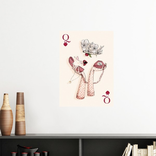 撲克红心q插画纹样墙贴壁纸房间贴花
