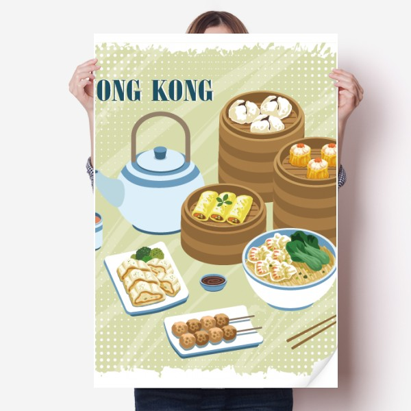 香港中式酒家点心海报贴纸80x55cm墙贴纸卧室家居装饰