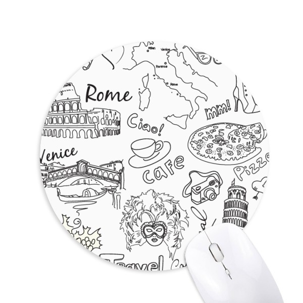 意大利比萨斜塔插画图案圆形游戏办公防滑橡胶鼠标垫礼物
