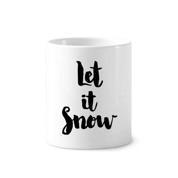 下雪英文手写艺术字陶瓷刷牙杯子笔筒白色马克杯礼物