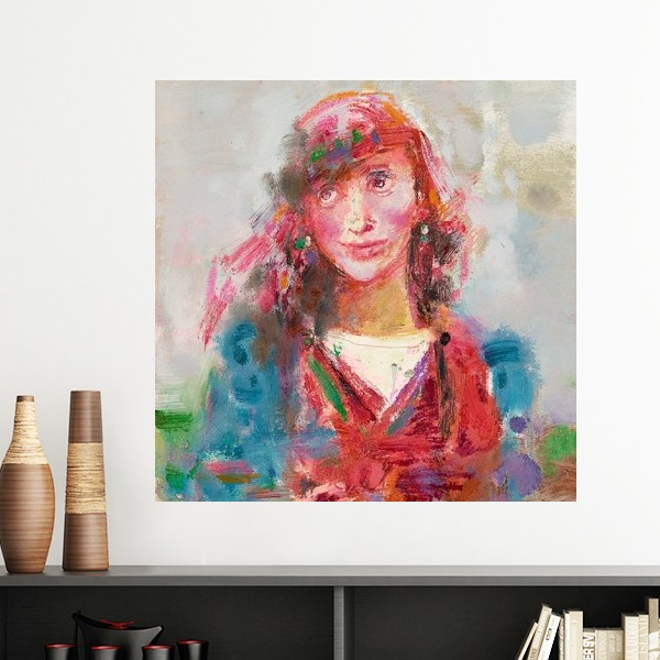 红头巾少女邢健健油画墙贴壁纸房间贴花