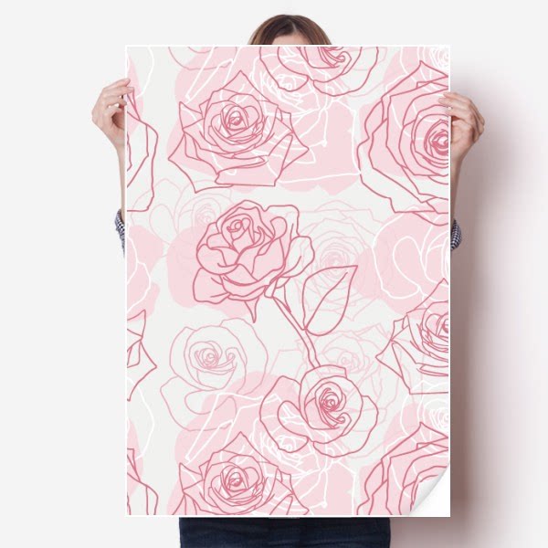 手绘玫瑰植物花卉海报贴纸80x55cm墙贴纸卧室家居装饰