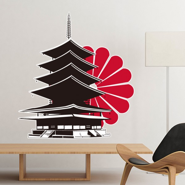日本文化红黑国徽菊花寺庙剪影墙贴纸学校教室宿舍卧室家居装饰画