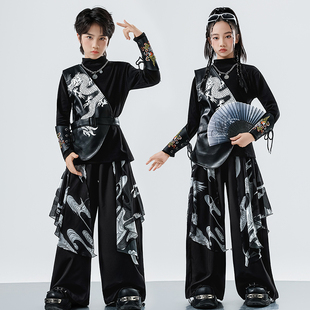 少儿国潮嘻哈街舞演出服中国风武术服模特走秀儿童龙纹刺绣舞蹈服