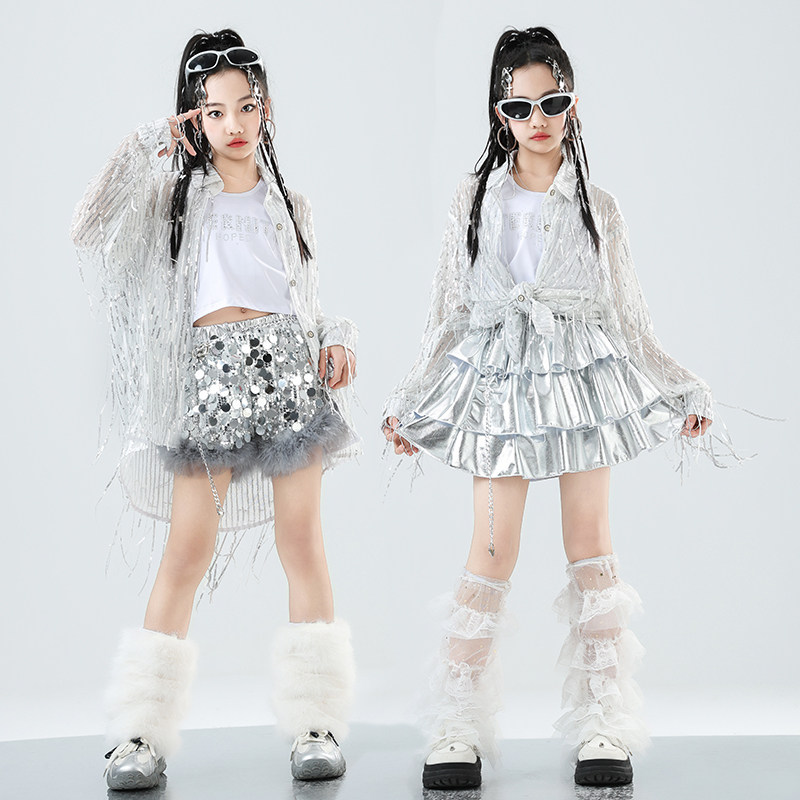 女孩街舞潮服嘻哈爵士舞演出服模特走秀服装jazz衬衣亮片时尚套装
