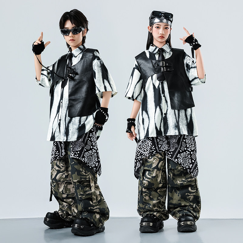 儿童街舞潮服男女童嘻哈hiphop套装帅气模特走秀少儿爵士舞演出服
