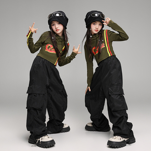 女孩潮酷街舞演出服模特t台走秀少儿嘻哈爵士舞潮服长袖 jazz套装
