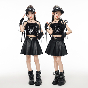 女孩亮片街舞演出服模特t台走秀潮服少儿嘻哈露脐jazz爵士舞套装
