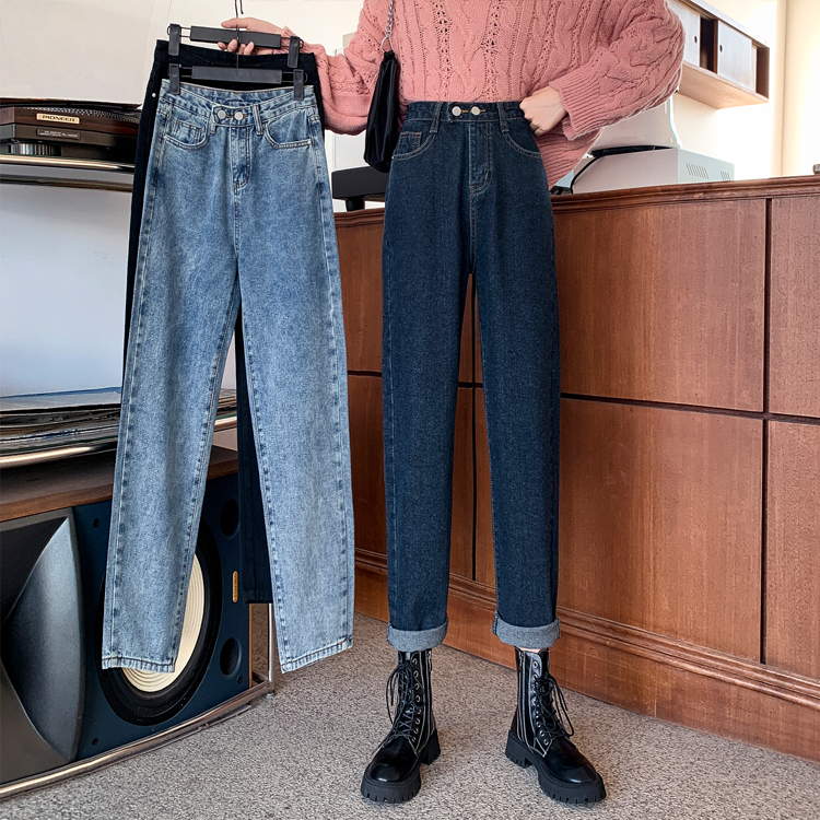 Summer new high waisted and versatile jeans show thin women