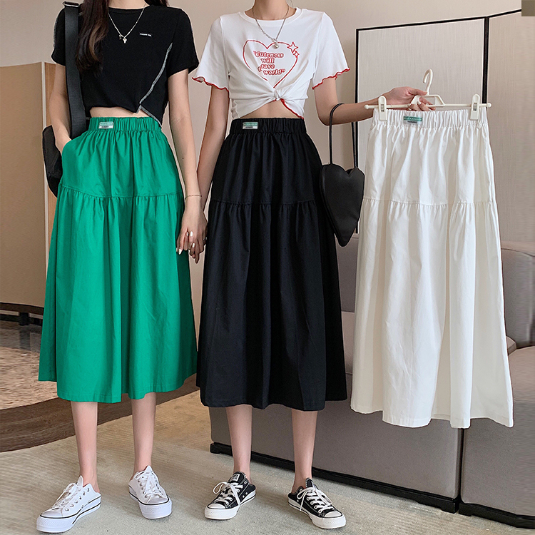 Real price elastic high waist skirt straight tube solid color skirt