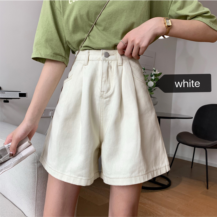 Real price retro Hong Kong Style loose pants thin wide leg shorts high waist jeans