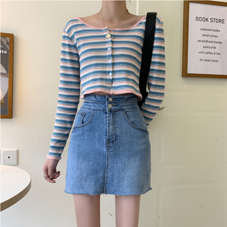 Real price hot girl gang fengxinji denim elastic high waist skirt