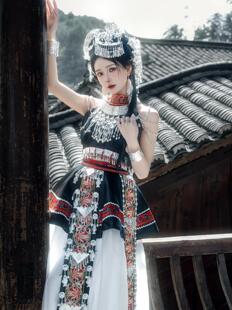 苗族服装 写真舞台服饰新 黑色苗疆少女土家族少数民族云南旅拍爆款
