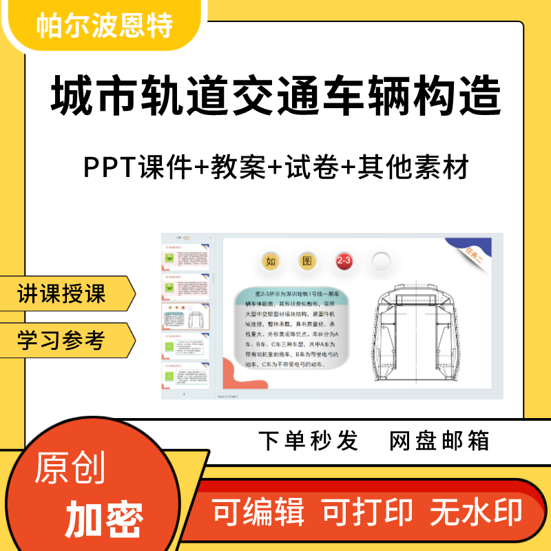 城市轨道交通车辆构造PPT教学教案课件试卷详案备课车体车门转向-封面