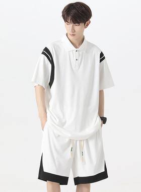 POLO衫夏季男装一整套短裤青少年夏天休闲运动服套装男情侣装全套