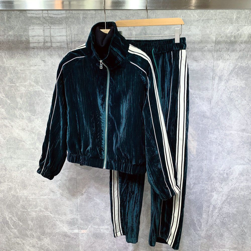秋冬季高级感金丝绒运动服套装男韩版潮流ins痞帅拼色2休闲外套装