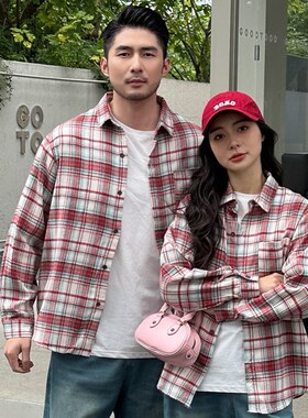 情侣装2025新款春季格子衬衫韩版洋气高端衬衣一男一女小众外套