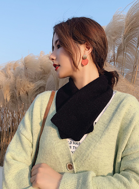 韩国秋冬可爱女黑色针织毛线小围巾灰色假领子白色脖颈套护颈围脖