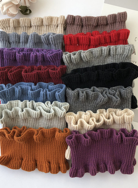 韩版秋冬黑色针织小围脖护颈椎保暖高领装饰套脖灰色花边女假领子