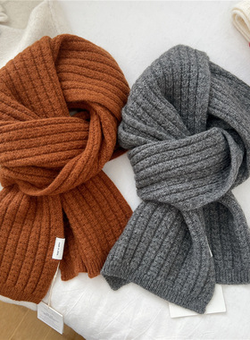 软糯焦糖色兔绒围巾男女冬季气质灰色短款护颈窄版保暖针织小围脖