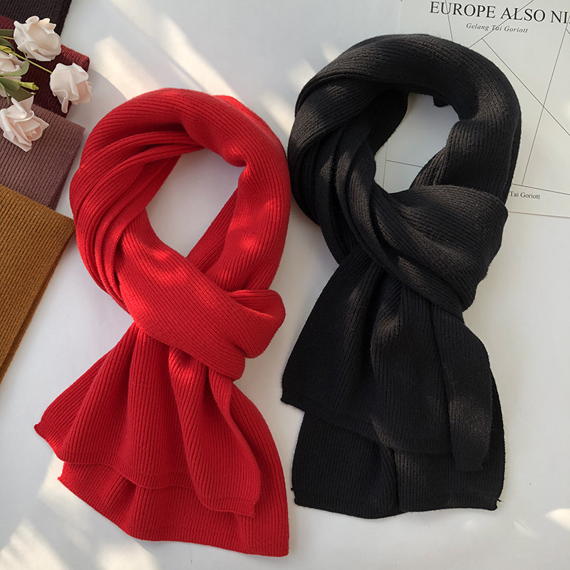 高档冬季纯色针织长款加厚大红毛线围巾咖色黑色男女情侣保暖围脖