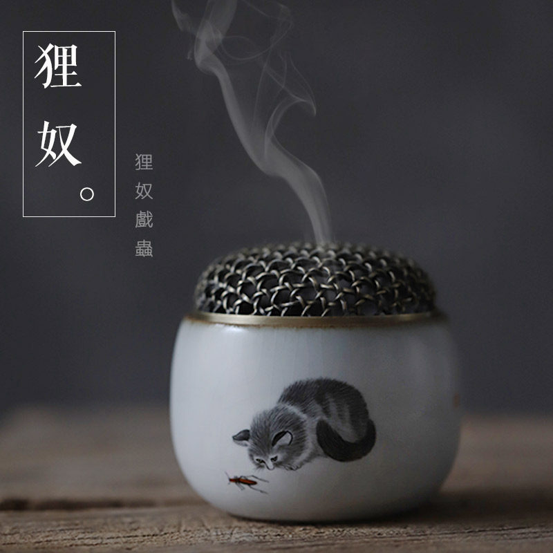 汝窑手绘猫咪香炉景德镇手工汝瓷陶瓷香炉家用香薰室内茶道小香炉|ruв категории посуда, чайный сервиз, Садо/кадило - от Buy2taobao.com для оказания профессиональной услуги покупки агента Taobao