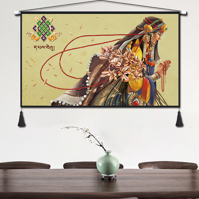 布艺藏族文化墙免打孔画布情面西藏装饰画客厅挂毯毯挂饰风壁挂画