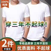 两件装 纯色体恤圆领大码 100%纯棉纯白t恤 男士 短袖 半袖 打底衫