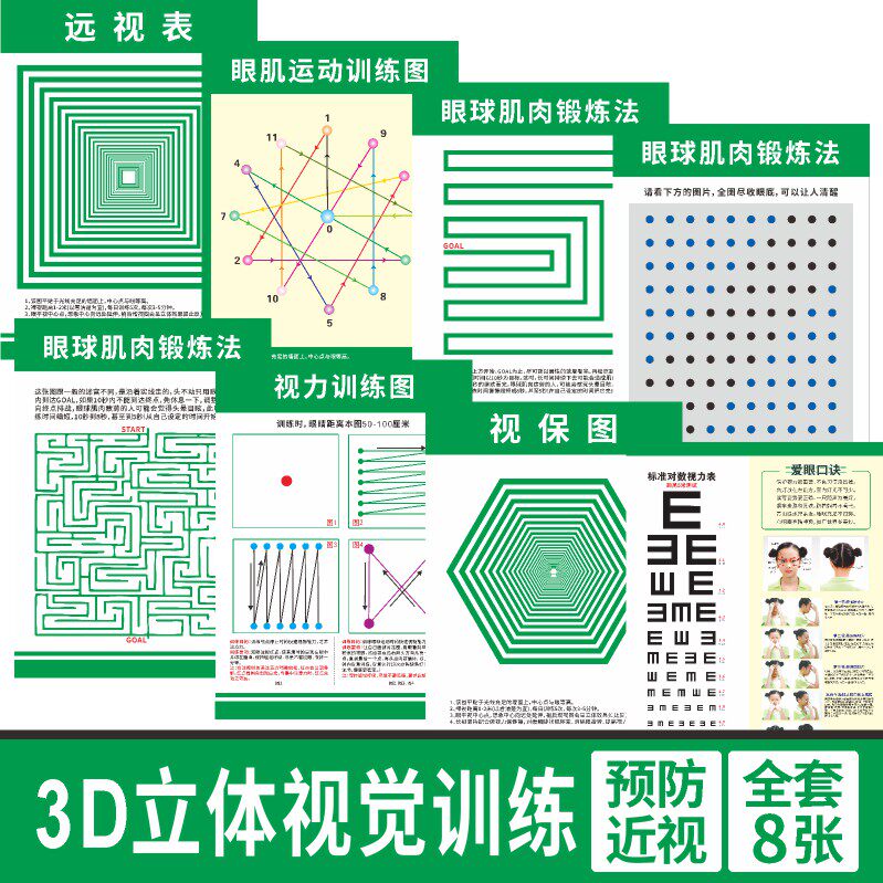 眼肌运动训练墙贴远视图儿童增视力矫正散光预防近视恢复远眺挂图