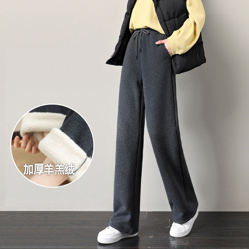 特厚羊羔绒阔腿运动裤加绒保暖