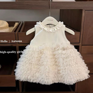 2026纯色高级背心连衣裙蓬松蛋糕塔裙洋气女宝周岁礼服公主连衣裙