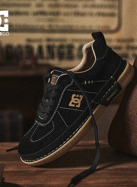 DCSHOES黑色板鞋男款2026新款春季鞋子男鞋男士复古真皮休闲鞋男