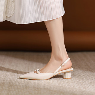 夏季新款法式气质白色半包头凉鞋女粗跟玛丽珍婚鞋伴娘单鞋高跟鞋