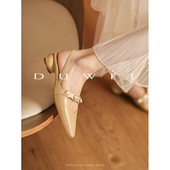 低跟后空仙女鞋 法式 新款 女2025年夏季 气质百搭珍珠一字带包头凉鞋