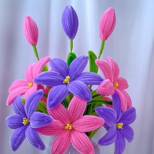 双拼色百合花扭扭棒花束材料包手工diy仿真花蕊母亲节送妈妈礼物