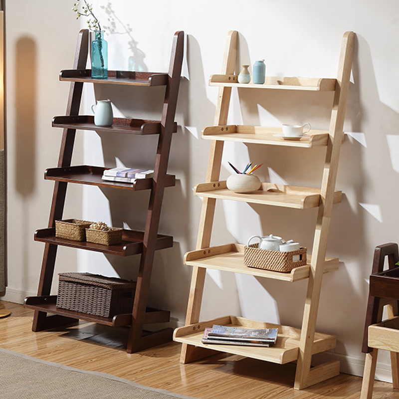 北欧实木梯形置物架书房靠墙简约