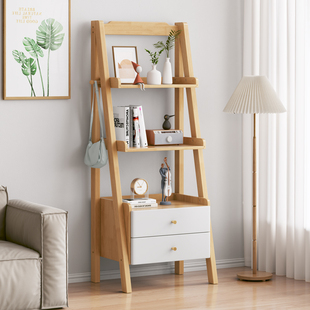 实木书架落地梯形花架简约客厅收纳储物架家用简约现代床头置物架