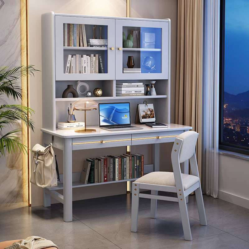 实木学习桌带书架一体家用电脑桌卧室学生写字桌简约初高中生书桌,住宅家具,儿童学习桌,淘宝优惠券,粉丝福利购,淘宝优惠卷