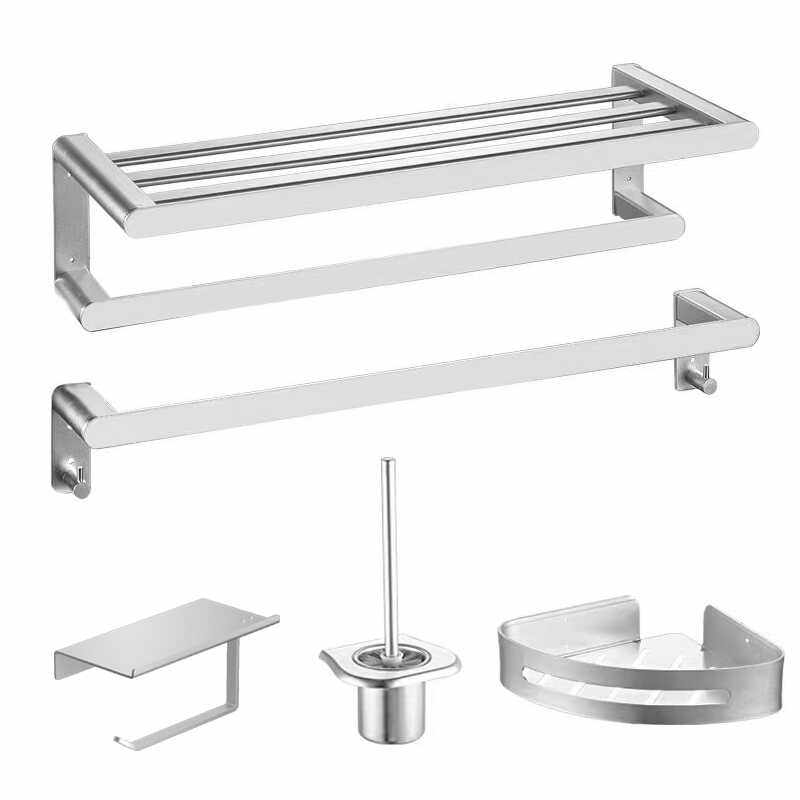 太空铝浴巾架组合套装卫生间毛巾杆厕所马桶刷套免打孔置物架角架