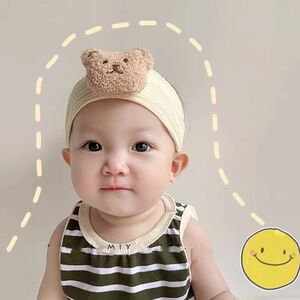 卡通小熊婴儿发带超弹棉男女宝宝头饰发饰新生儿百天护囟门帽头箍