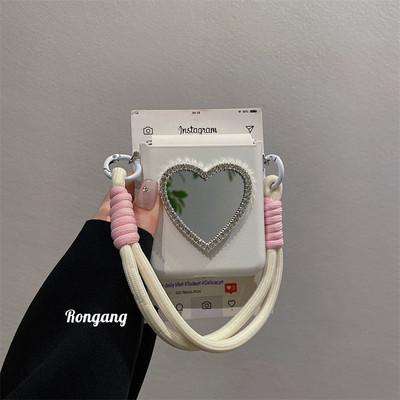 高级感闪钻爱心补妆镜折叠手机壳