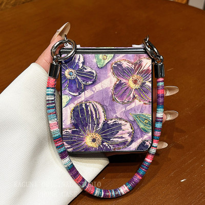 艺术油画花朵壳膜全包折叠手机壳