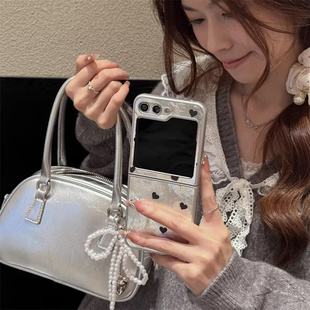 适用三星w25折叠GalaxyZFlip6女款7FE手机壳膜一体MOTO摩托N3罗拉Razr60冰川纹50Ulta荣耀MagicV小米mixFlip2