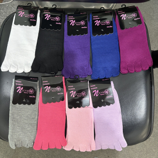 6双无骨清仓外贸平板五指袜女棉吸汗防臭透气脚趾短筒纯色分趾袜