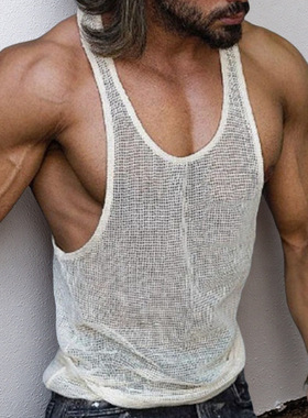 亚马逊外贸男装 夏季新款白色打底针织衫 宽松健身运动背心SY0111