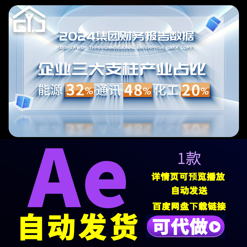 商务企业科技信息数据展示产业生产财务报告数据图表汇报片AE模版
