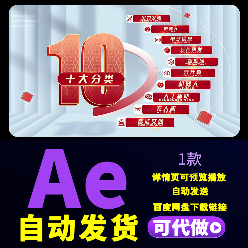 9组红色文字企业项目业务分类板块电子信息人工智能介绍AE模板