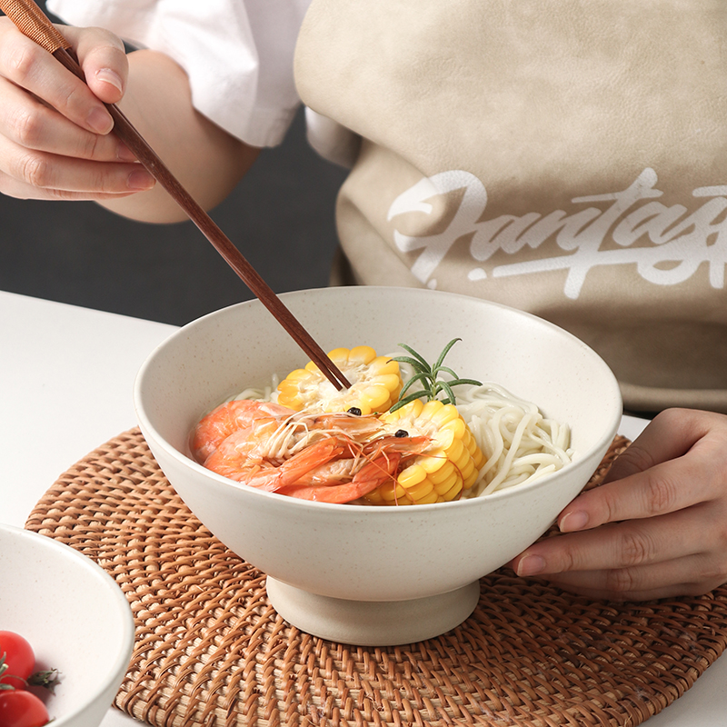 中式粗陶斗笠碗家用高脚创意复古喇叭碗牛肉面碗面馆专用定制LOGO