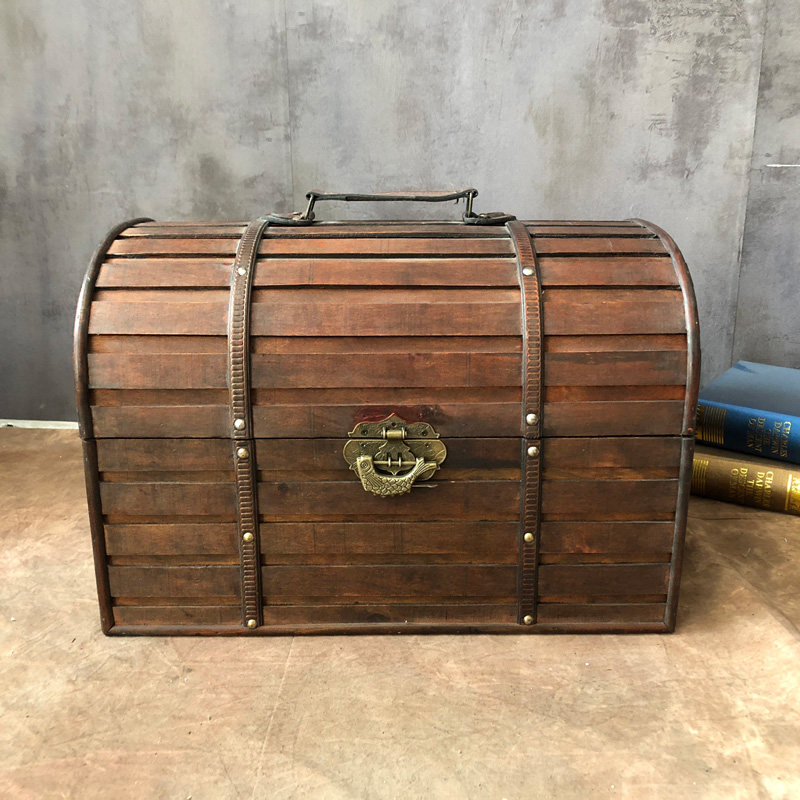 仿古藏宝箱子配锁复古老式木箱手工做旧箱杂物收纳装饰道具陈列箱
